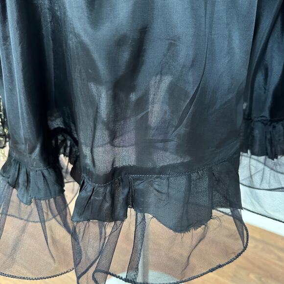 Vintage 1980's one shoulder Midi Formal Prom Dress Embroidered Gold Black Small - Picture 15 of 16